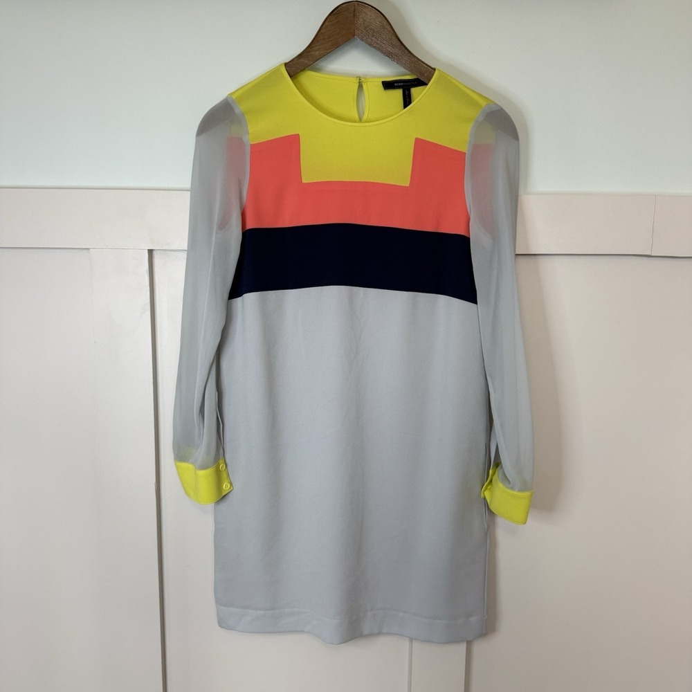 BCBGMAXAZRIA Cally Dress Women's XS‎ Neon ColorBlock Chic Modern Contemporary